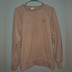 Flirtitude Tan Crew Neck Sweater with Mushroom Embroidery